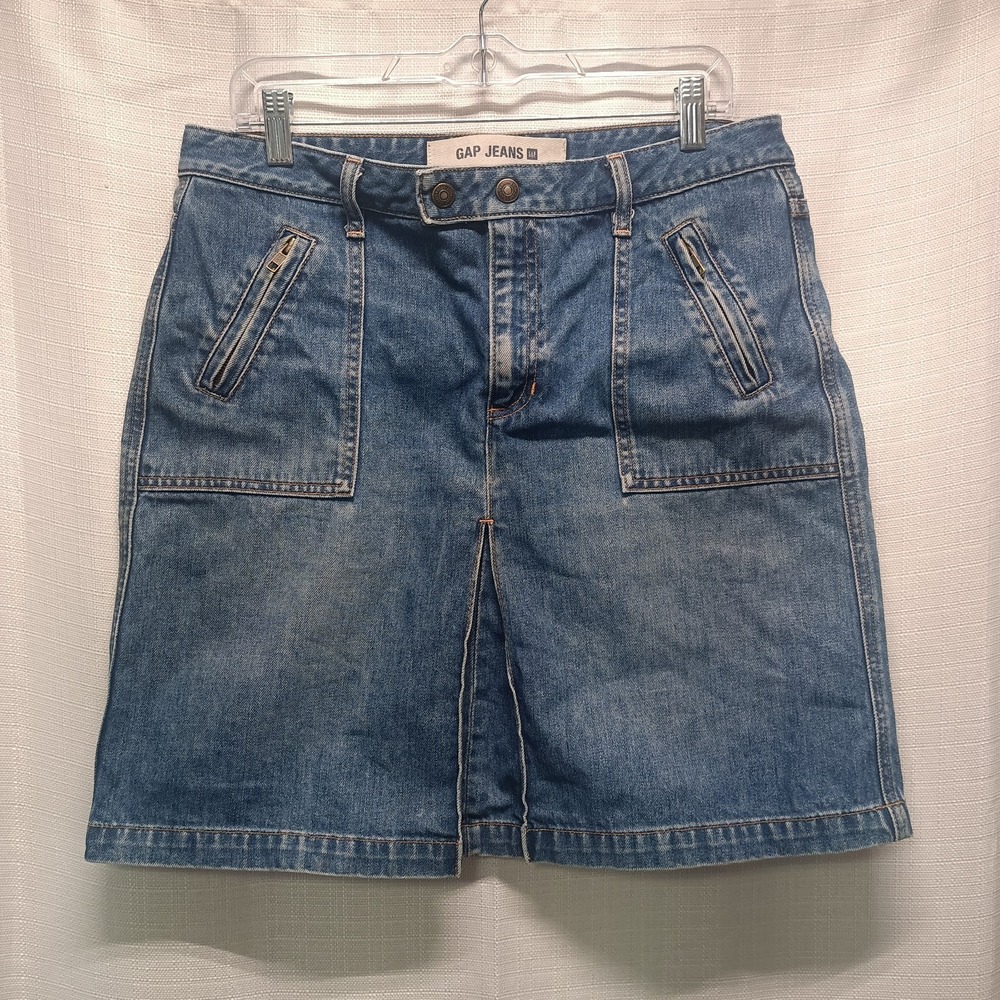 Gap Jeans Size 12 Women's Blue Skirt Cotton Denim Zippered Pockets A-Line Button